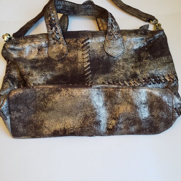 NWT SILVERADO SATCHEL, Vintage Metallic Leather with bold whipstitch detailing. - Picture 12 of 17